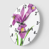 ウォーターカラーパープルアイリスボタニカルアートフローラ ラージ壁時計 (傾斜)