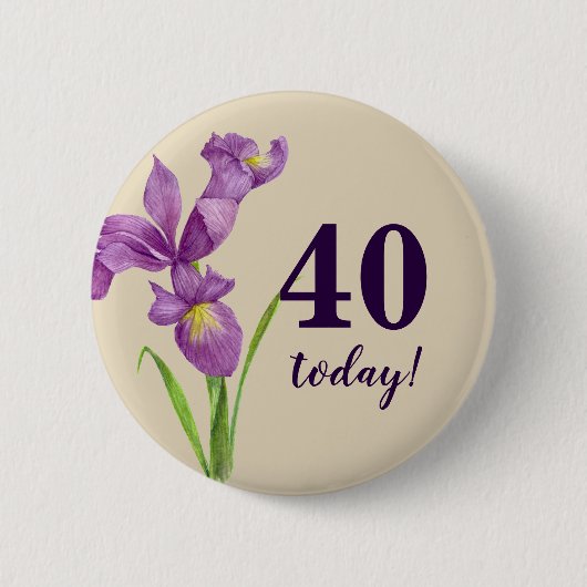 ウォーターカラーパープルアイリスボタニカルアートフローラ 缶バッジ (正面)