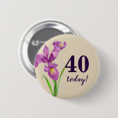 ウォーターカラーパープルアイリスボタニカルアートフローラ 缶バッジ (正面&裏面)