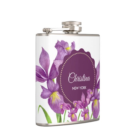 ウォーターカラーパープルアイリスボタニカルイラストレーション フラスク (右)