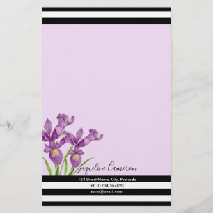 ウォーターカラーパープルアイリスボタニカルイラストレーション 便箋