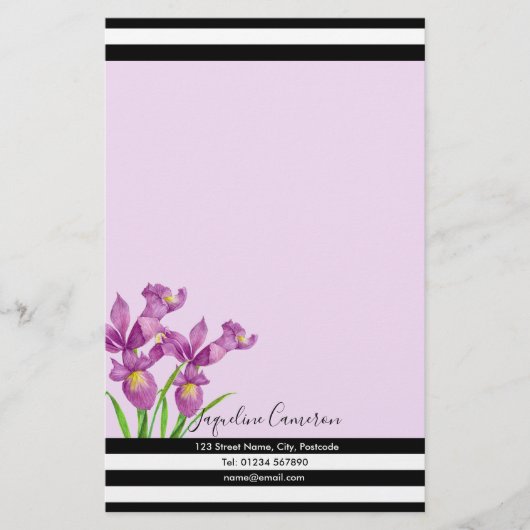 ウォーターカラーパープルアイリスボタニカルイラストレーション 便箋 (正面)