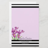 ウォーターカラーパープルアイリスボタニカルイラストレーション 便箋 (正面/裏面)