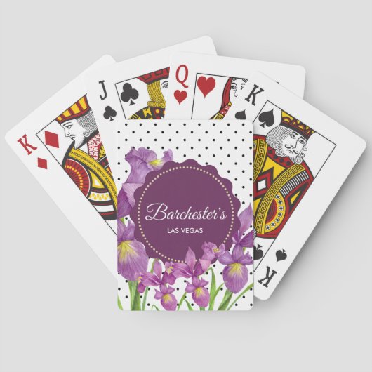ウォーターカラーパープルアイリス白黒水玉模様 トランプ (裏面)