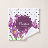 ウォーターカラーパープルアイリス白黒水玉模様 バスタオルセット (ウォッシュタオル)