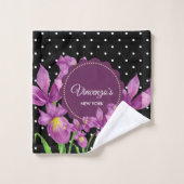 ウォーターカラーパープルアイリス白黒水玉模様 バスタオルセット (ウォッシュタオル)