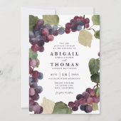 ウォーターカラーパープルグレープつる植物ビネヤードズ結婚ズ 招待状 (正面)