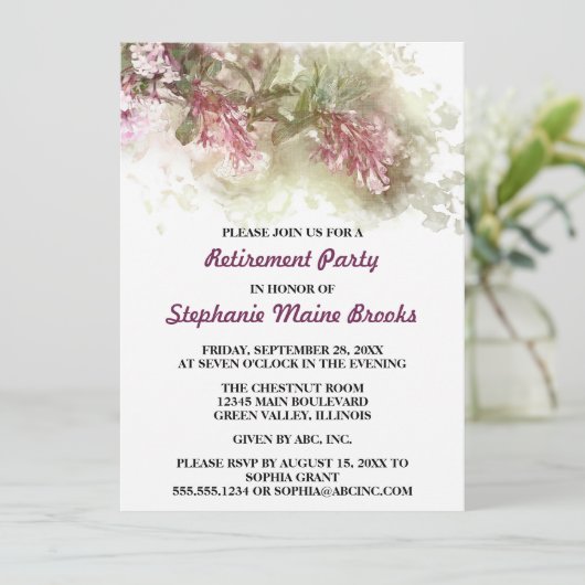 ウォーターカラーパープルジャスミンリタイアメントパーティー 招待状 (スタンド正面)
