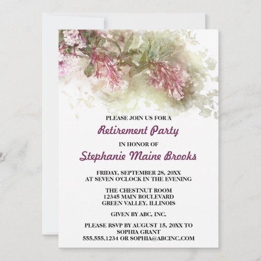 ウォーターカラーパープルジャスミンリタイアメントパーティー 招待状 (正面)