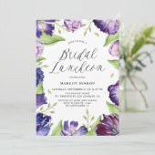 ウォーターカラーパープルチューリップフローラブライダルルンチョン 招待状 (スタンド正面)