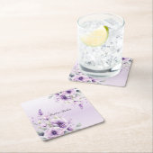 ウォーターカラーパープルフローラ紙コースター スクエアペーパーコースター (インサイチュ)