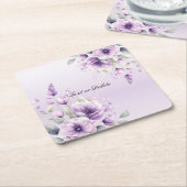 ウォーターカラーパープルフローラ紙コースター スクエアペーパーコースター (アングル)