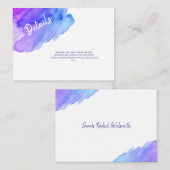 ウォーターカラーパープルブルーこうもりバー(ユダヤ教の)バル・ミツバー詳細 エンクロージャーカード (正面/裏面)