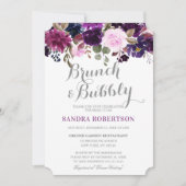 ウォーターカラーパープルプラムフローラボホブライダルシャワー 招待状 (正面)