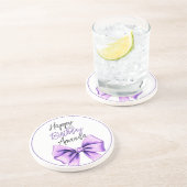 ウォーターカラーパープルボウ甘い16誕生日 コースター (側面)
