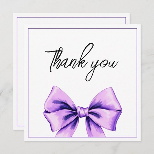 ウォーターカラーパープルボウ甘い16誕生日 サンキューカード (正面/裏面)