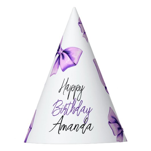 ウォーターカラーパープルボウ甘い16誕生日 パーティーハット (正面)