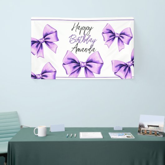 ウォーターカラーパープルボウ甘い16誕生日 横断幕 (トレードショー)