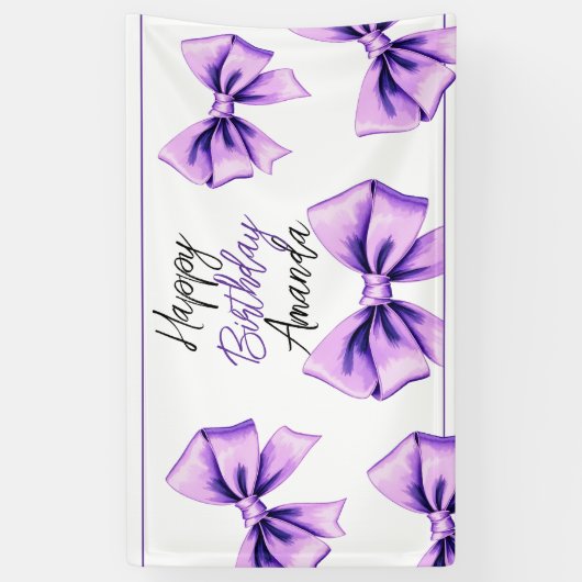 ウォーターカラーパープルボウ甘い16誕生日 横断幕 (縦)