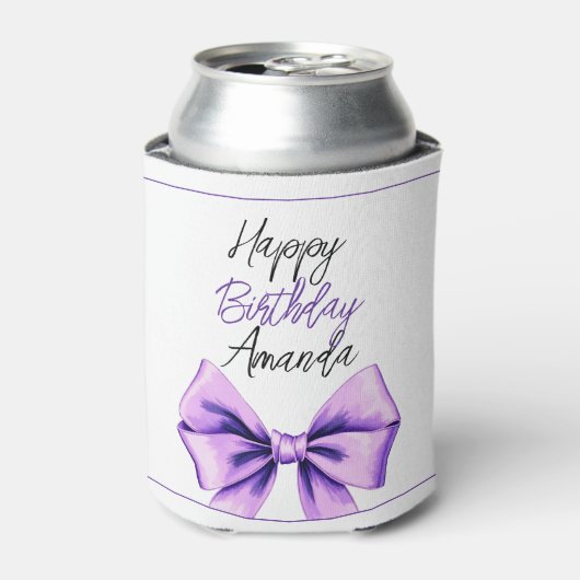 ウォーターカラーパープルボウ甘い16誕生日 缶クーラー (缶正面)