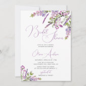 ウォーターカラーパープルラベンダーブライダルシャワー 招待状 (正面)