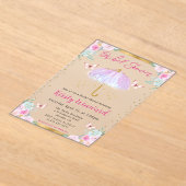 ウォーターカラーパープル春アンブレラブライダルシャワー アクリル招待状 (レイダウン)