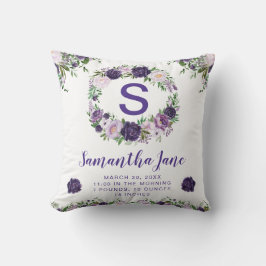 ウォーターカラーパープル&クリームフラワーズリースベビー クッション