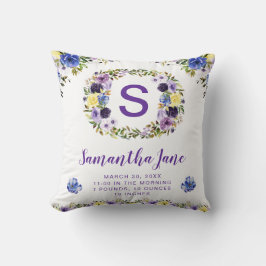 ウォーターカラーパープル&クリームフラワーズリースベビー  クッション