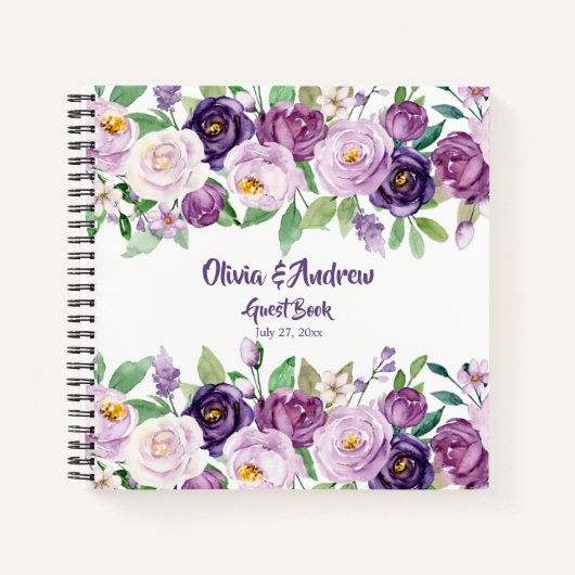 ウォーターカラーパープル&ラベンダーバラズゲストブック ノートブック (正面)