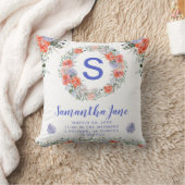 ウォーターカラーパープル&赤面フラワーズリースベビー クッション (ブランケット)