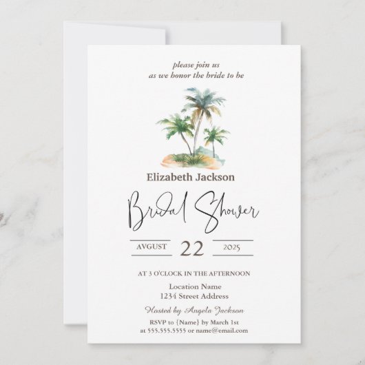 ウォーターカラーパームズサマーブライダルシャワー 招待状 (正面)