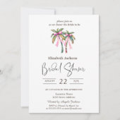 ウォーターカラーパームズピンクボウビーチブライダルシャワー 招待状 (正面)