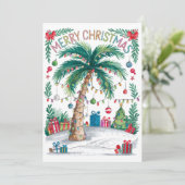 ウォーターカラーパームツリーキストマスカード シーズンカード (スタンド正面)