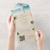 ウォーターカラーパームツリーズトロピカルサンドビーチ結婚式 オールインワン招待状 (貼ってはがせる)