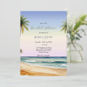 ウォーターカラーパームツリーズビーチアイランドブライダルシャワー 招待状 (スタンド正面)