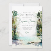 ウォーターカラーパームツリーズ誕生日招待状 招待状 (正面)