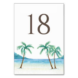 ウォーターカラーパームツリートロピカルビーチ結婚式 テーブルナンバー