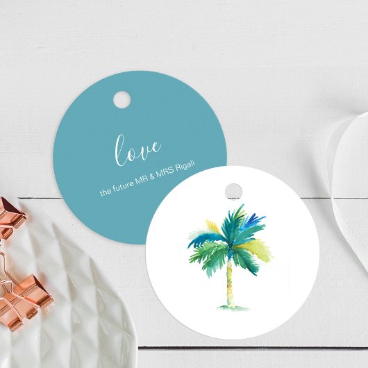 ウォーターカラーパームツリートロピカルメッセージカード フェイバータグ