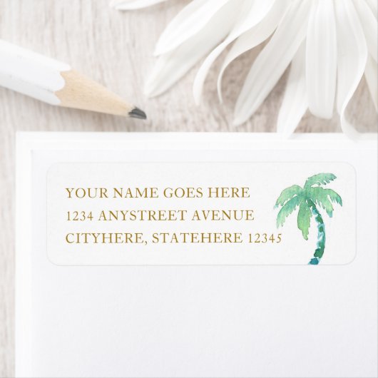 ウォーターカラーパームツリービーチアイランド差出人住所 ラベル (インサイチュ)
