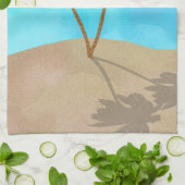 ウォーターカラーパームツリービーチシーンコラージュ キッチンタオル (折り畳み)