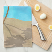 ウォーターカラーパームツリービーチシーンコラージュ キッチンタオル (四つ折り)