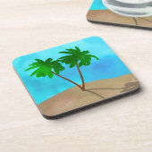 ウォーターカラーパームツリービーチシーンコラージュ コースター (左側)