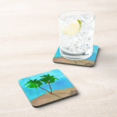 ウォーターカラーパームツリービーチシーンコラージュ コースター (右側)