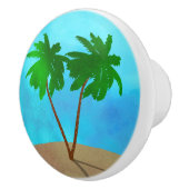 ウォーターカラーパームツリービーチシーンコラージュ セラミックノブ (右)