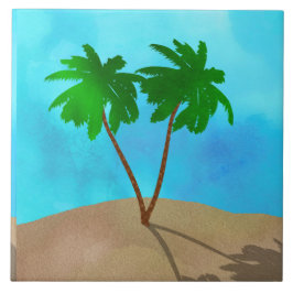 ウォーターカラーパームツリービーチシーンコラージュ タイル