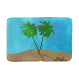 ウォーターカラーパームツリービーチシーンコラージュ バスマット