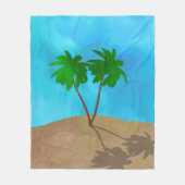 ウォーターカラーパームツリービーチシーンコラージュ フリースブランケット (正面)