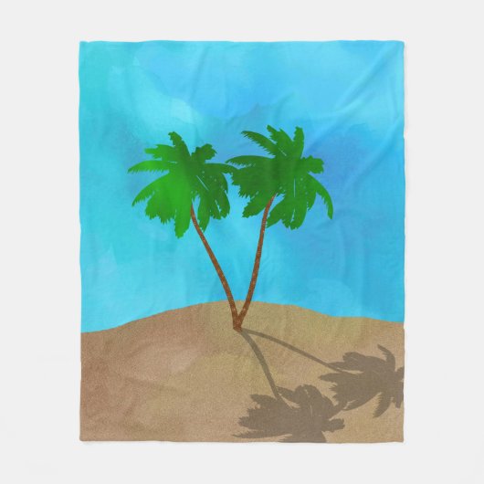 ウォーターカラーパームツリービーチシーンコラージュ フリースブランケット (正面)