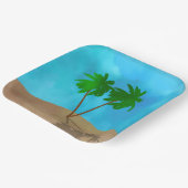 ウォーターカラーパームツリービーチシーンコラージュ ペーパープレート (傾斜あり)