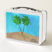 ウォーターカラーパームツリービーチシーンコラージュ メタルランチボックス (裏面)